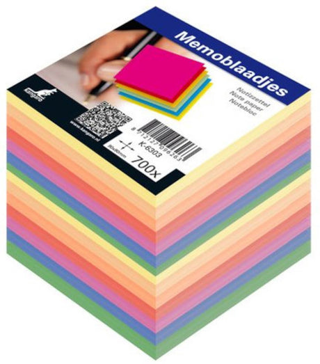 Kangaro memokubus inhoud - 9x9x9cm - 700 vel - assorti kleuren