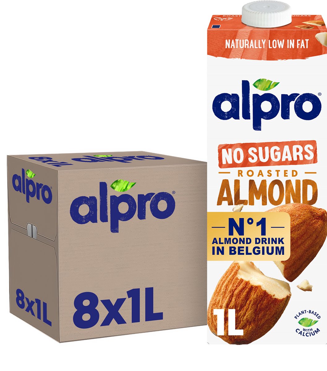 Alpro amandeldrink no sugars - ongezoete amandelmelk - plantaardig - geroosterde smaak - 8 x 1l