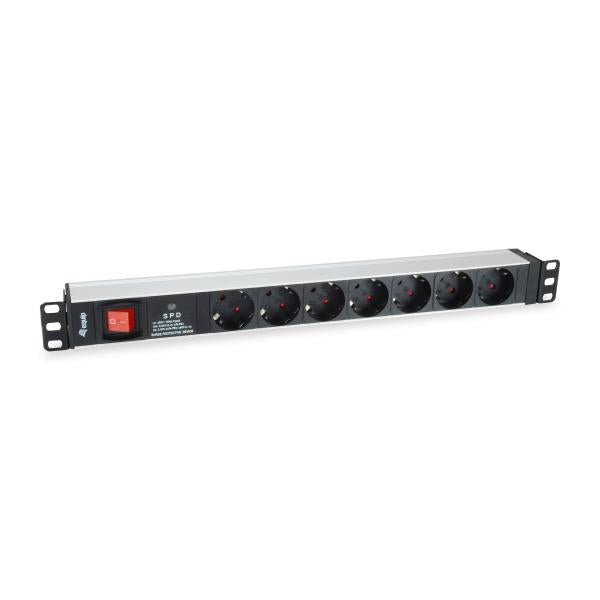 Equip 333309 7-outlet german power distribution unit w surge protection+switch, type f, 1.5 mm²