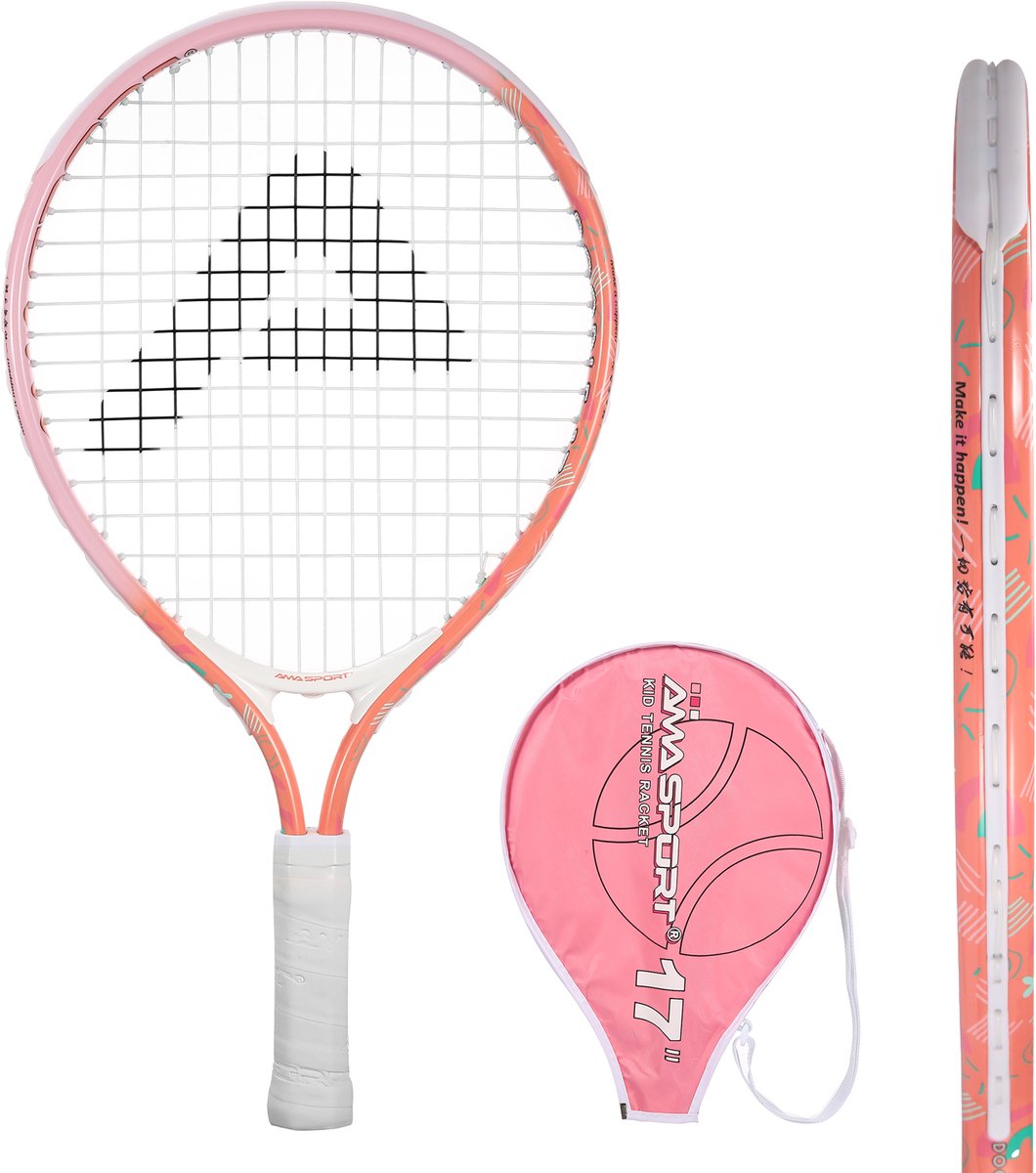 Ama sport kinder tennisracket roze 17 inch – lichtgewicht junior racket met tas – ideaal voor beginners –