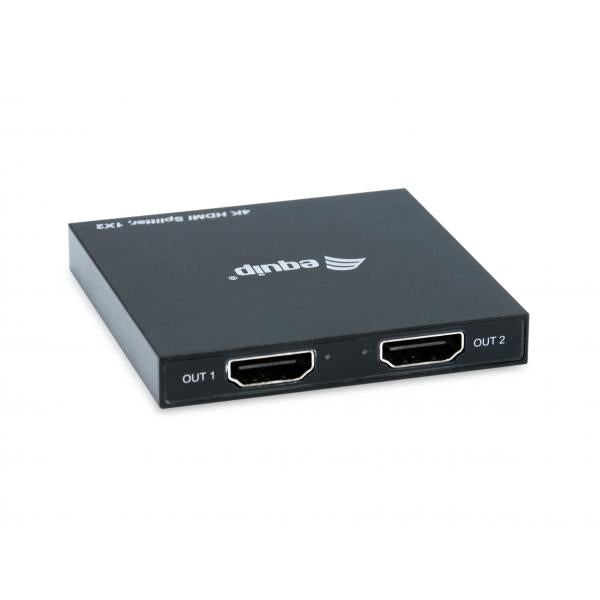 Equip 332715 ultra slim 2-port hdmi splitter, 3840 x 2160p, 4k ultra hd, power-by-usb, black