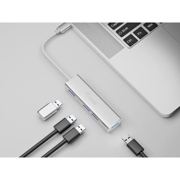 Equip 128958 usb-c to 4-port usb 3.0 hubs, usb 3.2 gen 1 type-c, type-a, 5000 mbit s, silver