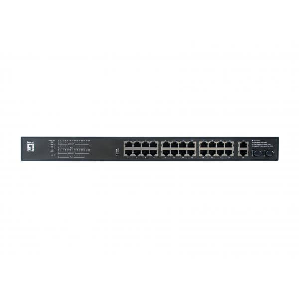 Levelone levelone gep-2821 28-port gigabit poe switch, 24x poe outputs, 2x gigabit rj45, 2x gigabit sfp, 1u