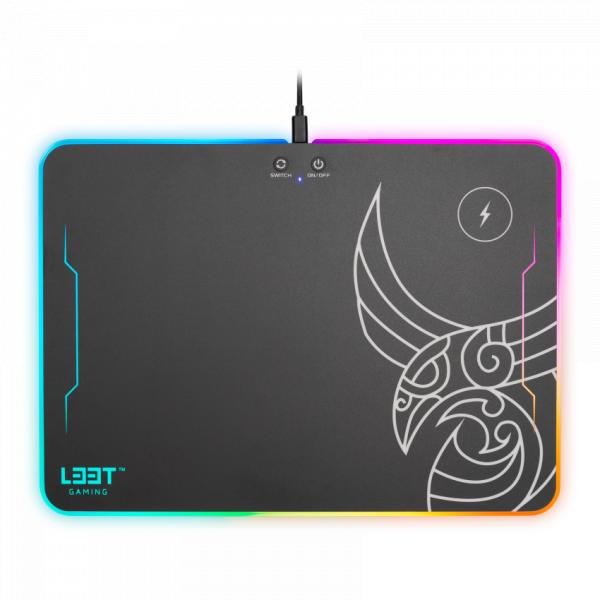L33t gaming 160378 kvennavagn rgb hard gaming mat w qi charge, 355 x 255 x 5.8 mm, black