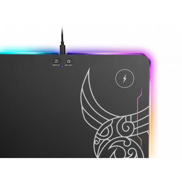 L33t gaming 160378 kvennavagn rgb hard gaming mat w qi charge, 355 x 255 x 5.8 mm, black