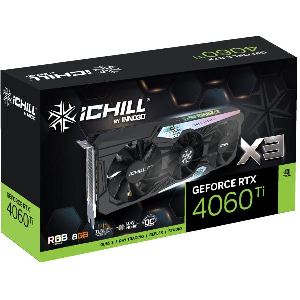 Inno3d inno3d c406t3-08d6x-17113389 geforce rtx 4060 ti ichill x3, 8gb gddr6, 128-bit, 2595, 18gbps