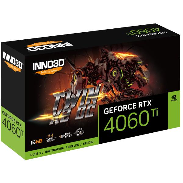 Inno3d inno3d n406t2-16d6x-178055n geforce rtx 4060 ti twin x2oc, 16gb gddr6, 128-bit, 2595, 18gbps