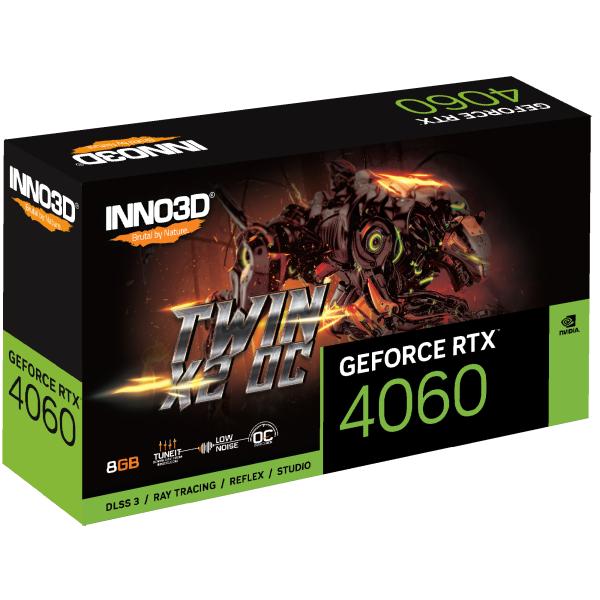 Inno3d inno3d n40602-08d6x-173051n geforce rtx 4060 twin x2 oc, 8gb gddr6, 128-bit, 2490, 17gbps, 3xdp+hdmi