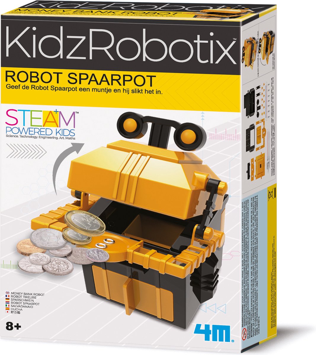 4m wetenschap en spel - bouw je eigen robot spaarpot - bouwpakket - kidzrobotix - 8+