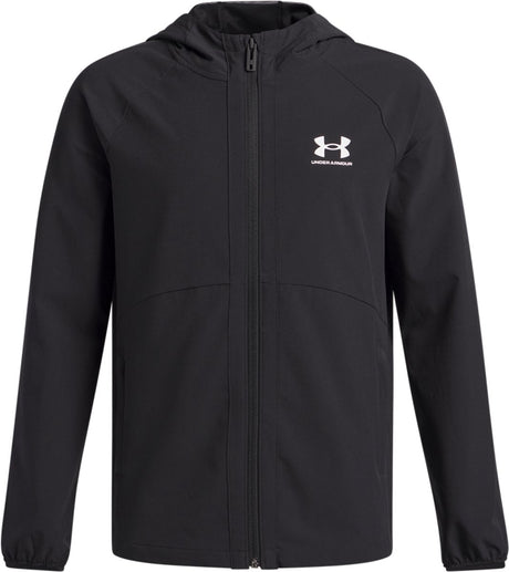 Under armour ua vibe woven windbreaker-blk jongens sportjas - zwart - wit
