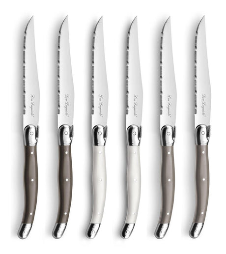 Lou laguiole - tradition 6 steakmessen - peper parel taupe - 6 personen - rvs - vaatwasmachinebestendig