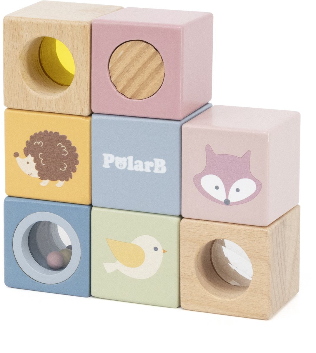 Polarb houten sensorische blokken – 8-delige set – speelgoed voor baby’s (12+ mnd) – stimuleert zintuigen motoriek