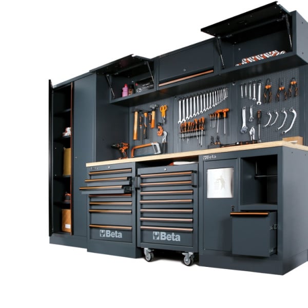 Beta werkplaatsinrichting tools c45pro 2.0 w (werkblad van multiplex hout) inclusief gratis 268-delige gereedschapsset