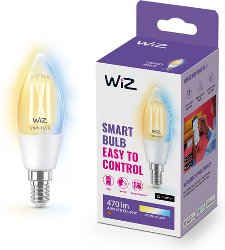 Wiz filament kaarslamp - warm- tot koelwit licht - slimme led verlichting - e14 fitting - 40w - transparant - wi-fi