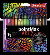 Stabilo pointmax - hardtip fineliner 0,8 mm - arty etui met 15 kleuren