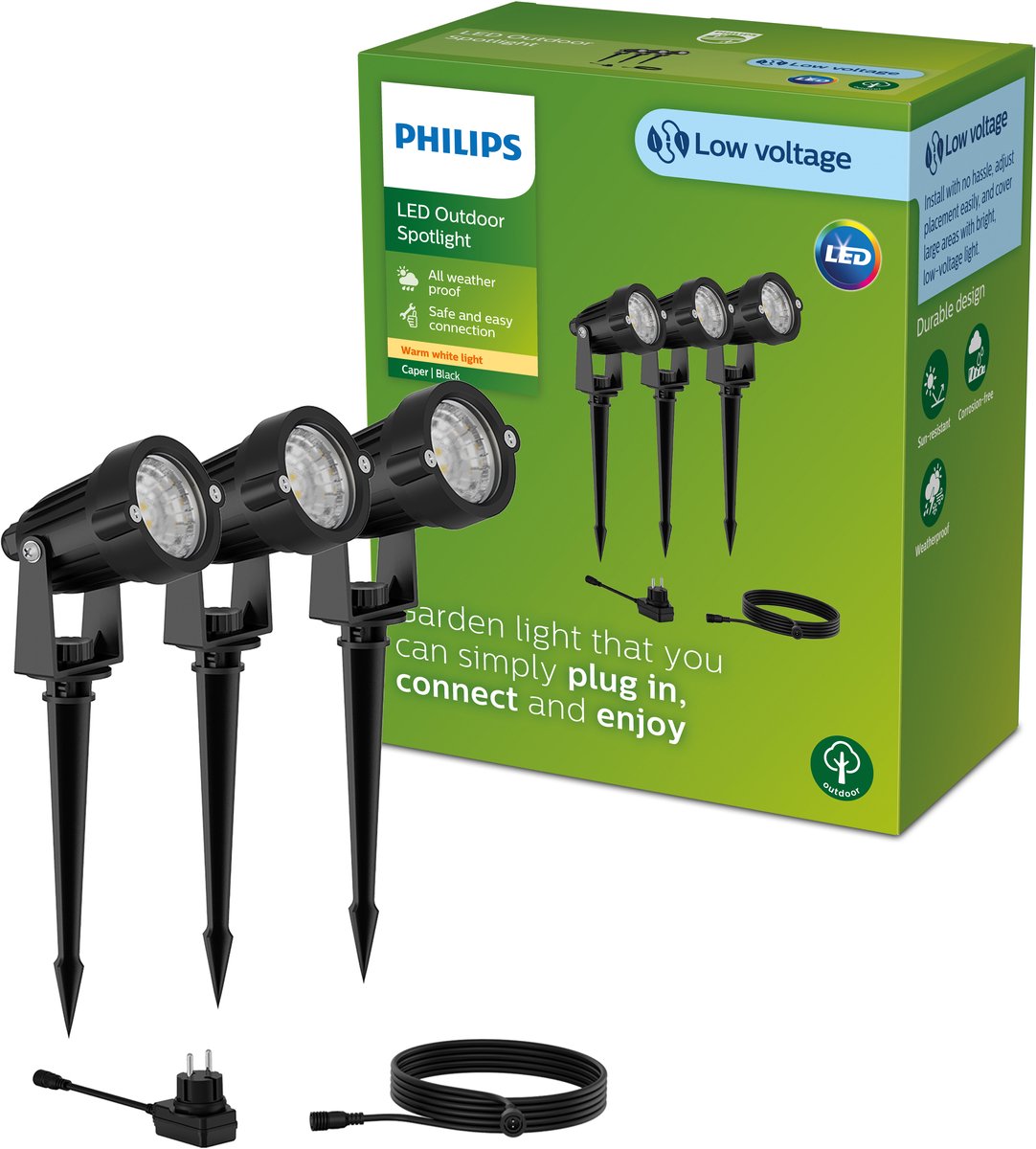 Philips led philips gardenlink caper 24v sokkellamp met spies - zwart - set van 3