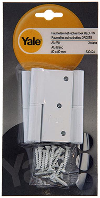 Yale 1019160 - 3 paumellen alu wit rechte hoek rechts 80x80mm | 2 stuks