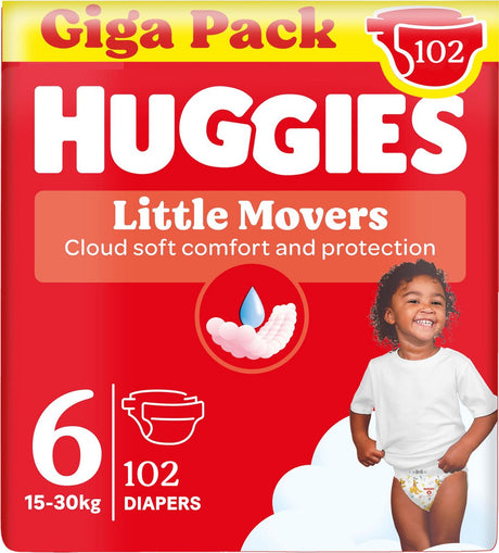 Huggies ® little movers baby luiers, maat 6 (16 tot 30 kg), 102 luiers met disney© designs, giga pack