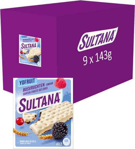 Sultana - tussendoortje - yofruit bosvruchten fruitbiscuit - 9 x 143 gram