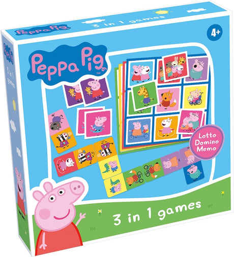 Tactic peppa pig 3-in-1 spellenverzameling – kaartspel – lotto – domino – memo – kinderspel vanaf 4 jaar
