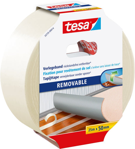 Tesa legtape dubbelzijdig stofversterkt verwijderbaar zonder resten – 25m x 50mm