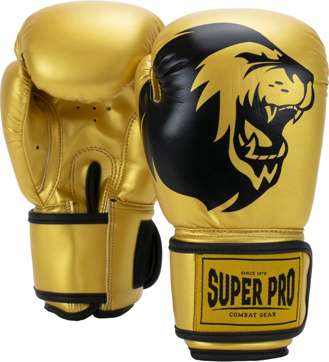 Super pro combat gear talent (kick)bokshandschoenen goud zwart 6oz