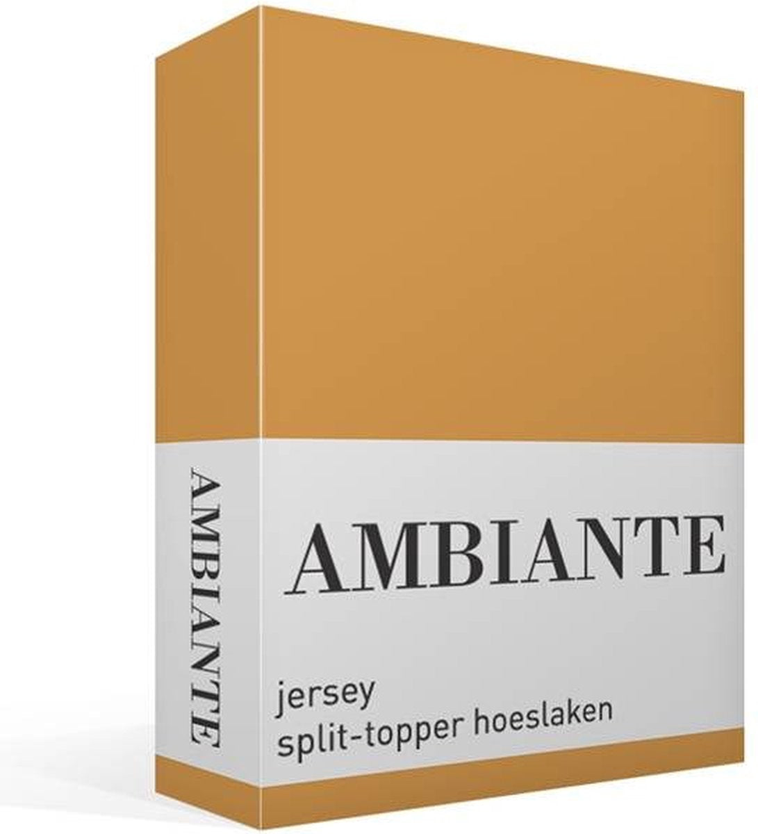 Ambiante jersey split-topper hoeslaken - tweepersoons - ochre