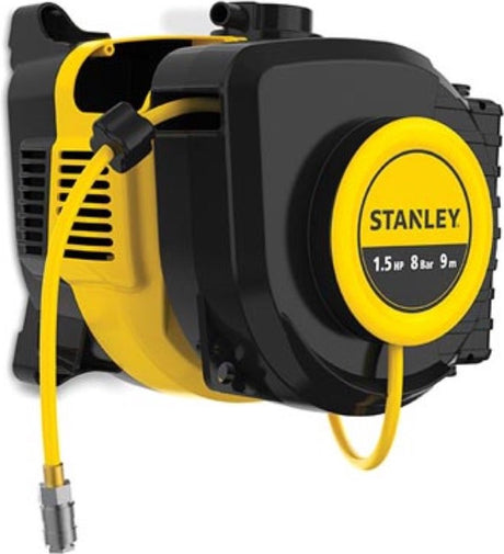 Stanley compressor, olievrije luchtcompressor met zelfoprollende kabelhaspel, muurbevestiging, 1.5 pk, 8 bar, zonder tank