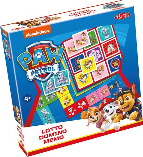 Tactic paw patrol 3-in-1 spellenverzameling – kaartspel - lotto – domino – memo - kinderspel vanaf 4 jaar