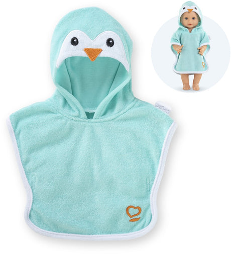 Corolle badcape babypop pinguin 36cm - poppenaccessoire blauw.
