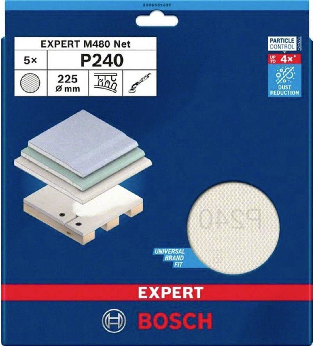 Bosch accessories 2608901639 schuurnet voor wand- en plafondschuurmachine korrelgrootte (num) 240 (ø) 225 mm 5 stuk(s)