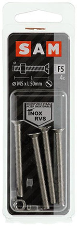Mack 1019813 - metaalschroef verz. kop + moer rvs 4 st m5x50 | 10 stuks