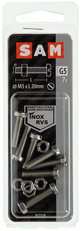 Mack 1019825 - metaalschroef cyl. kop + moer rvs 7 st m5x20 | 10 stuks