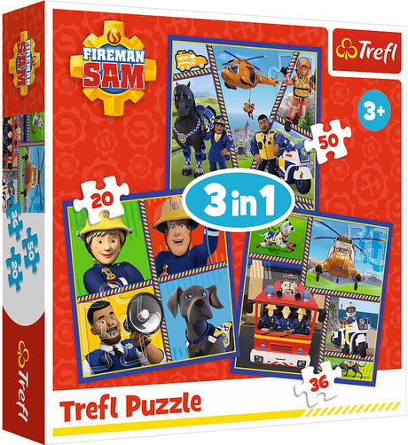 Trefl puzzel - fireman sam 3-in-1 legpuzzel voor kinderen karton.
