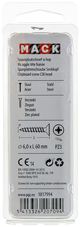 Mack 1017994 - spaanplaatschroef vz kop geelverz. 16st 6,0 x 60 mm | 5 stuks