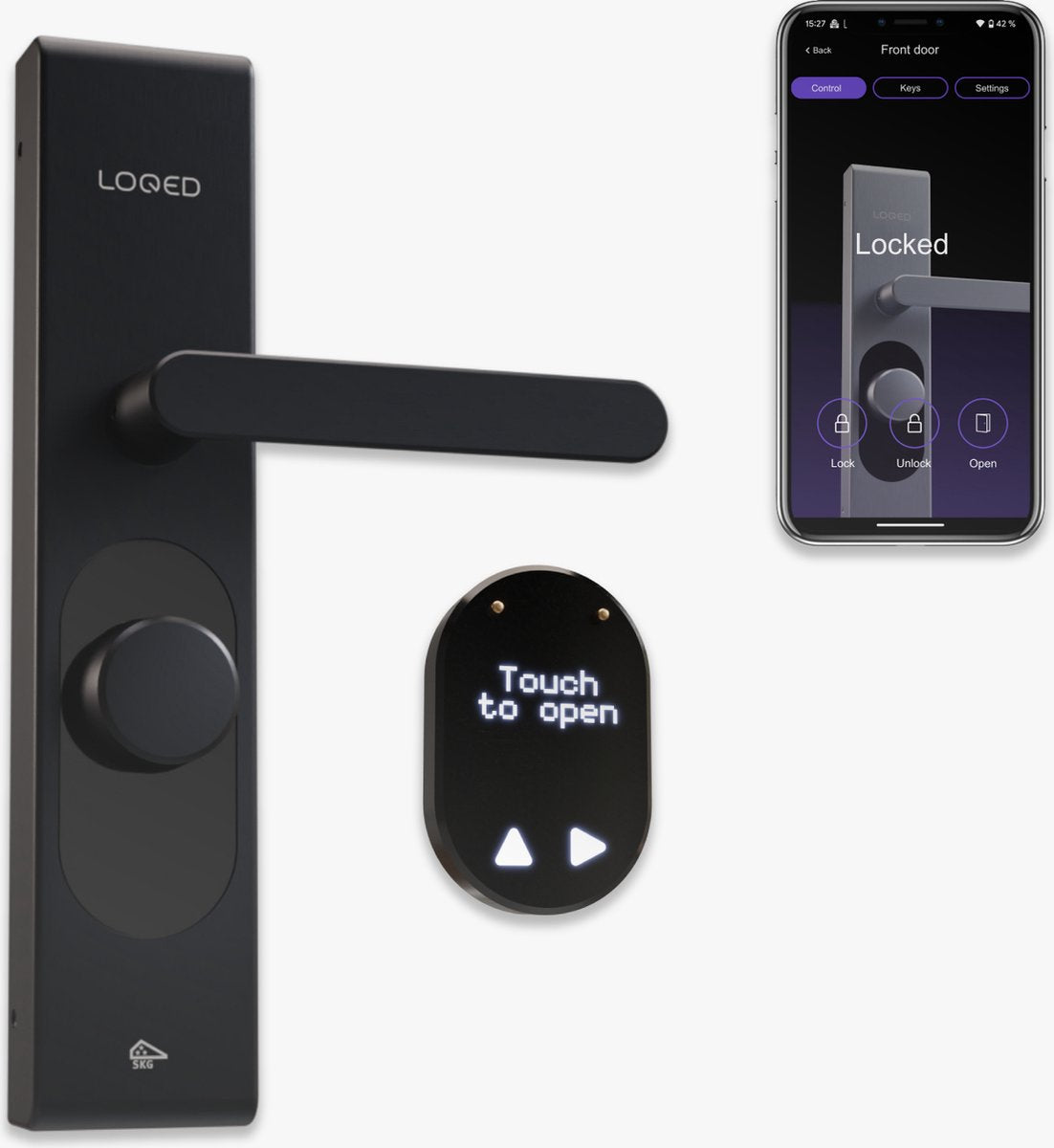 Loqed touch smart lock - slim deurslot - met smart home integratie - bridge, cilinder codetoegang - zwart