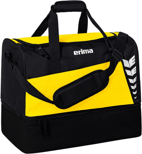 Erima six wings (large) sporttas met bodemvak - zwart geel | maat: l