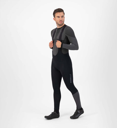 Rogelli essential hi vis heren lange fietsbroek - bretels - zeem - zwart