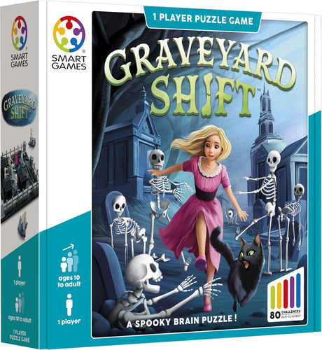 Smartgames graveyard shift - logisch denkspel - 80 griezelig leuke uitdagingen - solospel - breinbreker vanaf 10 jaar