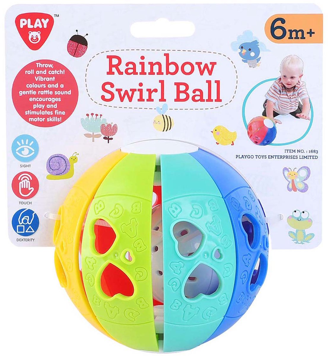 Playgo regenboog dwarrel bal met ratel geluid