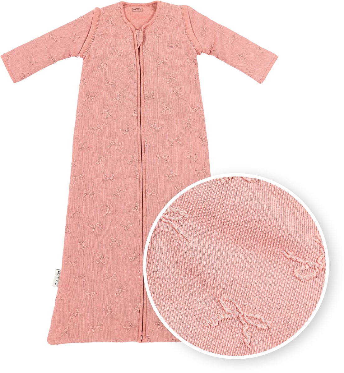 Meyco baby studio collection bow baby slaapzak met afritsbare mouwen - rose - 70cm - 2.5 tog