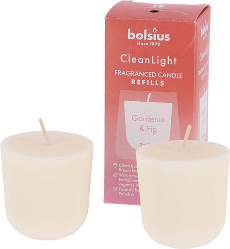Bolsius - clean light - geurkaars - navulling - 2 stuks per verpakking - gardenia fig