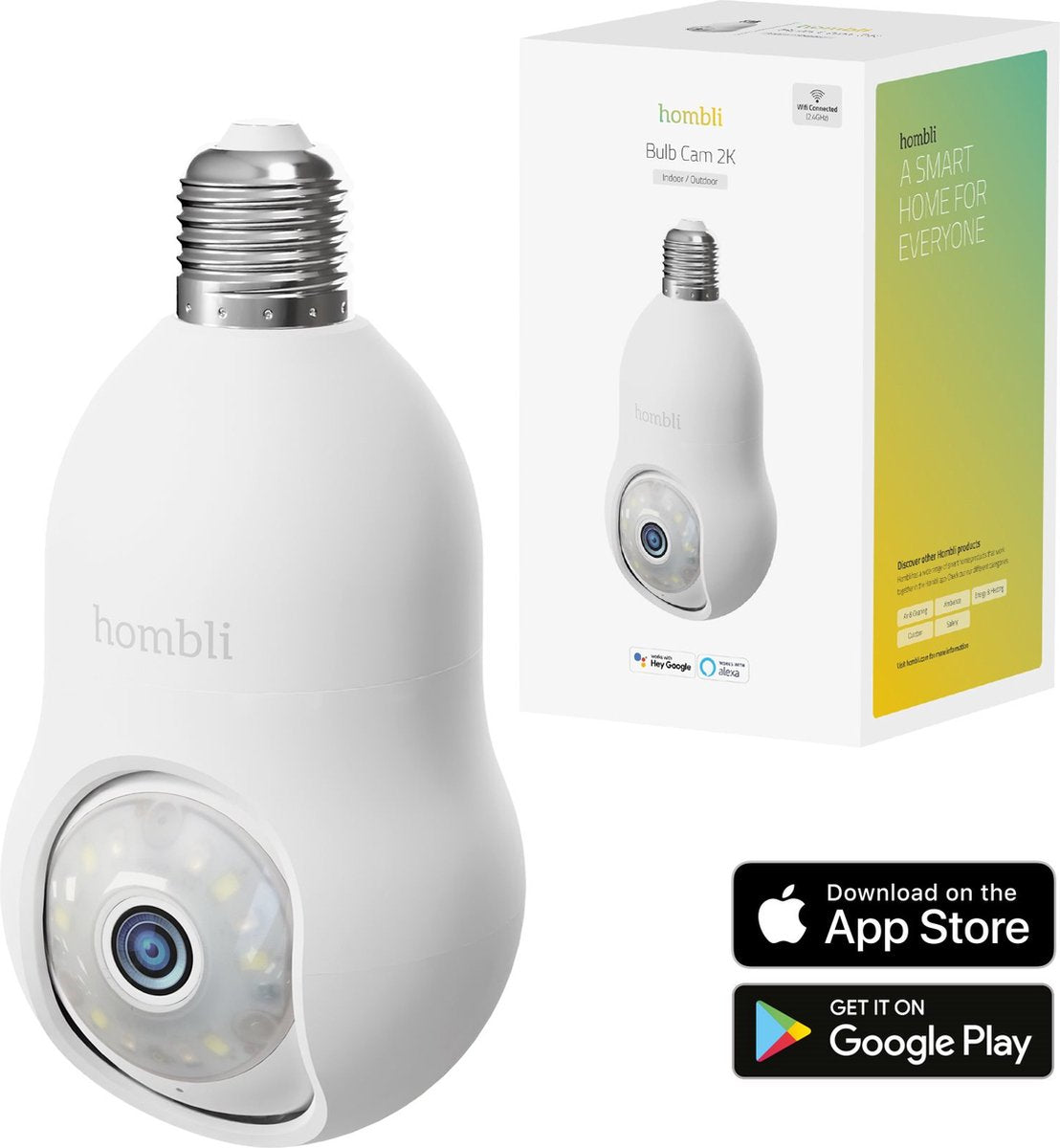 Hombli 2k beveiligingscamera - bewakingscamera buiten met e27 fitting montage - gekleurd nachtzicht - volgfunctie - wit