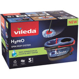 Vileda h2pro spin mop-systeem, complete set met spinmop en emmer met pedaalpers, twee gescheiden waterreservoirs, schoon water bij elke spoeling