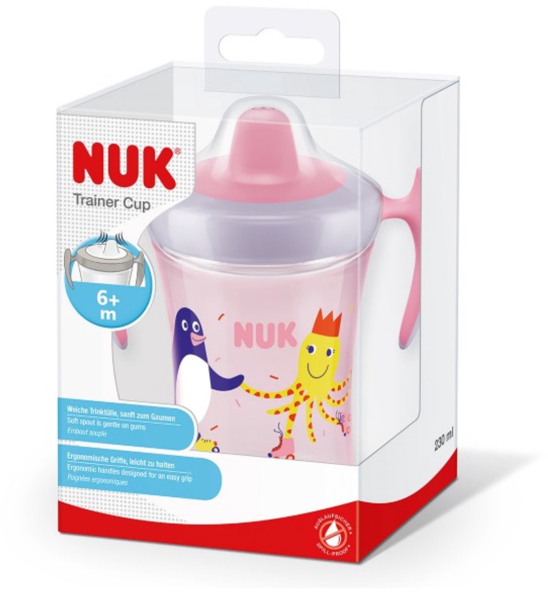 Nuk fles evolution trainer cup roze, 230ml, 6 m+ 6+ m