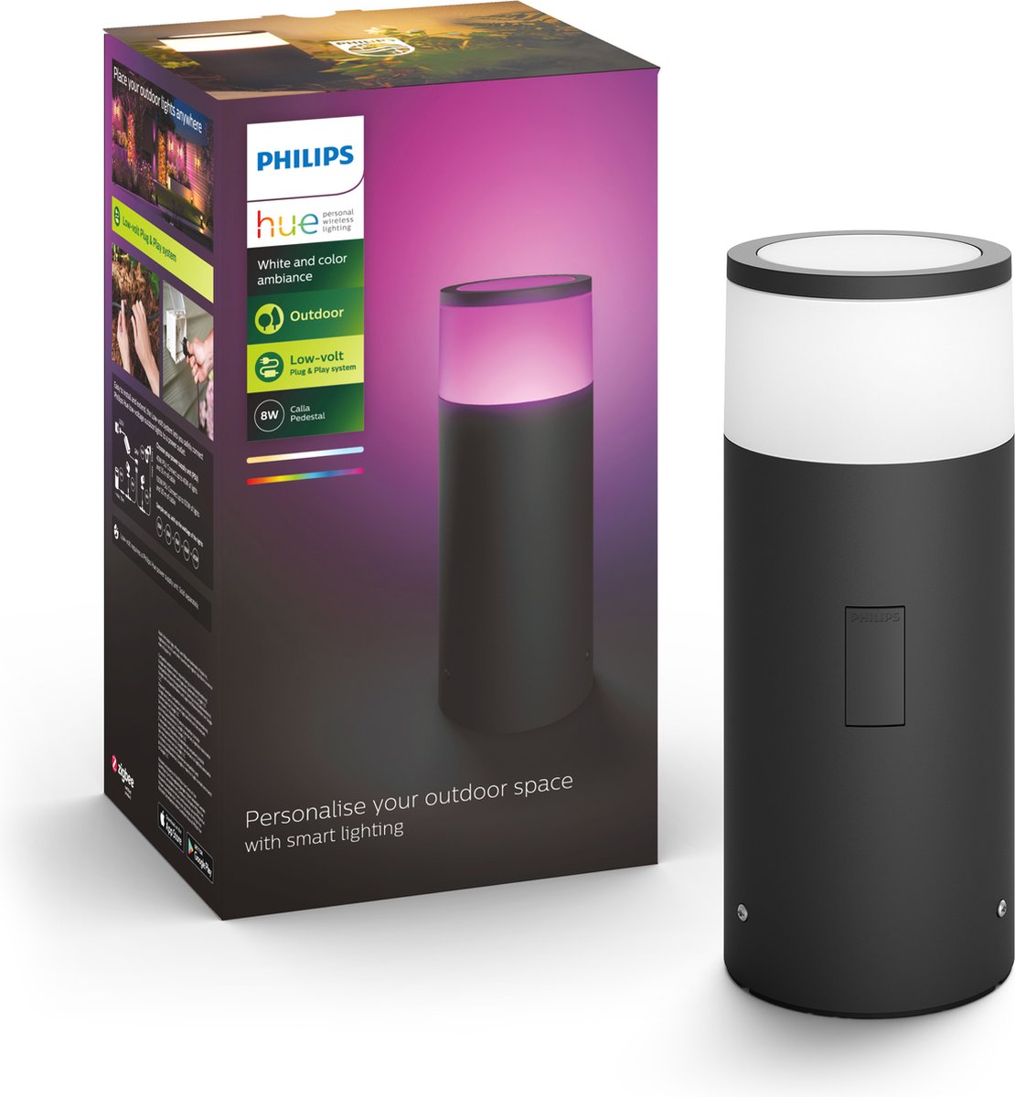 Philips hue calla sokkellamp - wit en gekleurd licht - zwart - laag - lowvolt - uitbreiding
