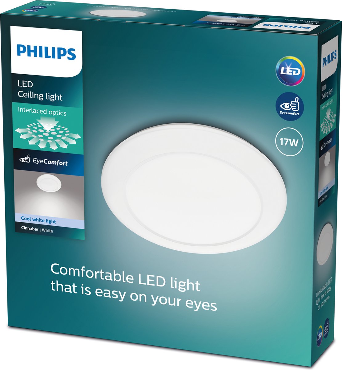 Philips led philips cinnabar plafonnière - koelwit licht - groot