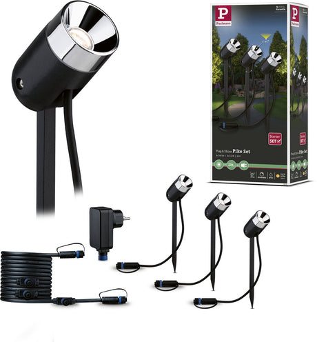 Paulmann plug shine led-tuinspots pike basisset ip65 3000k 3x2,2w 21va antraciet