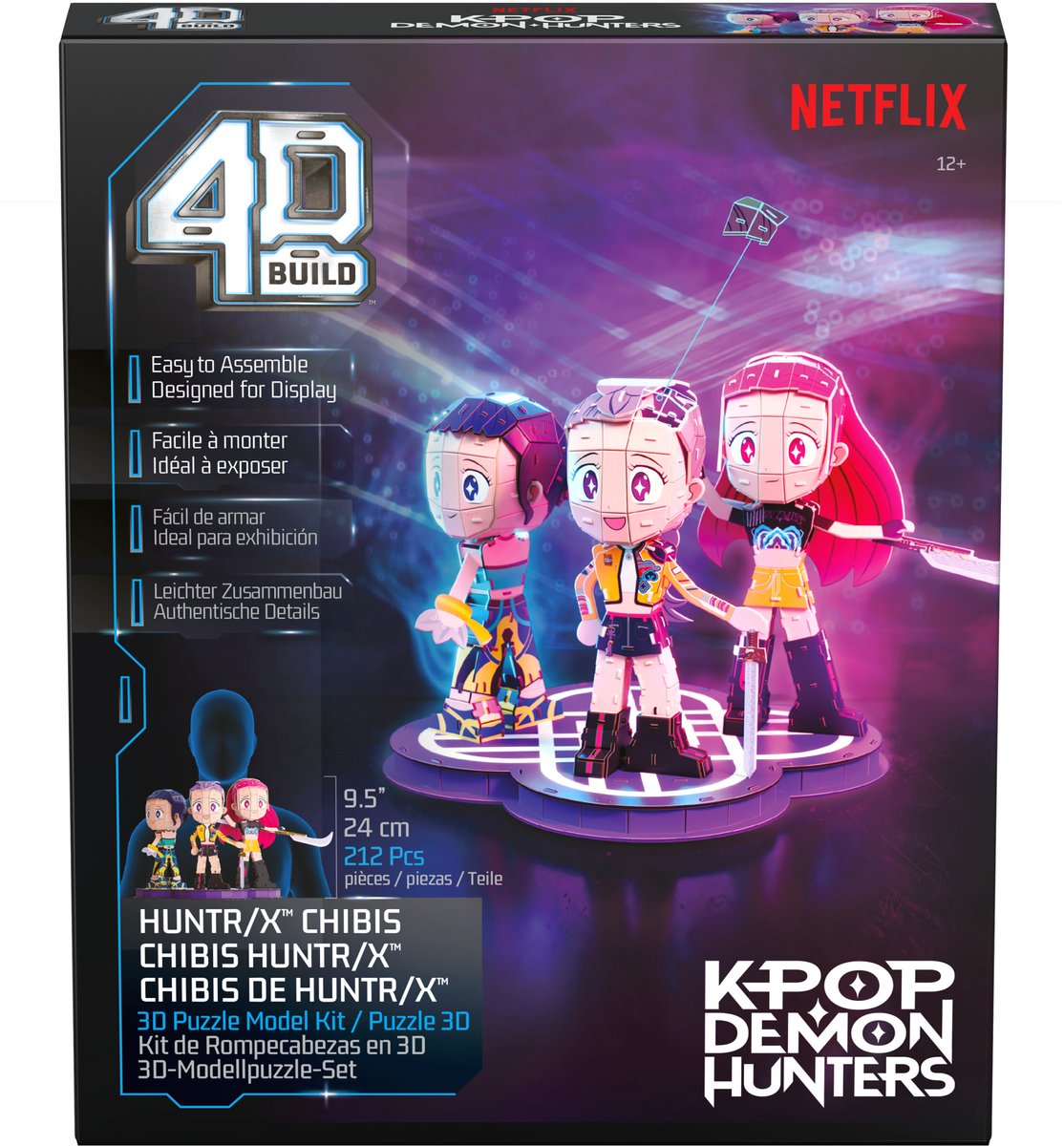 4d build - kpop demon hunters huntr x chibi 3d-puzzel rumi zoey en mira met huntr x-logo kpop demon hunters verzamelbare modelset bureaudecoratie en standaard voor fans 212 stukjes