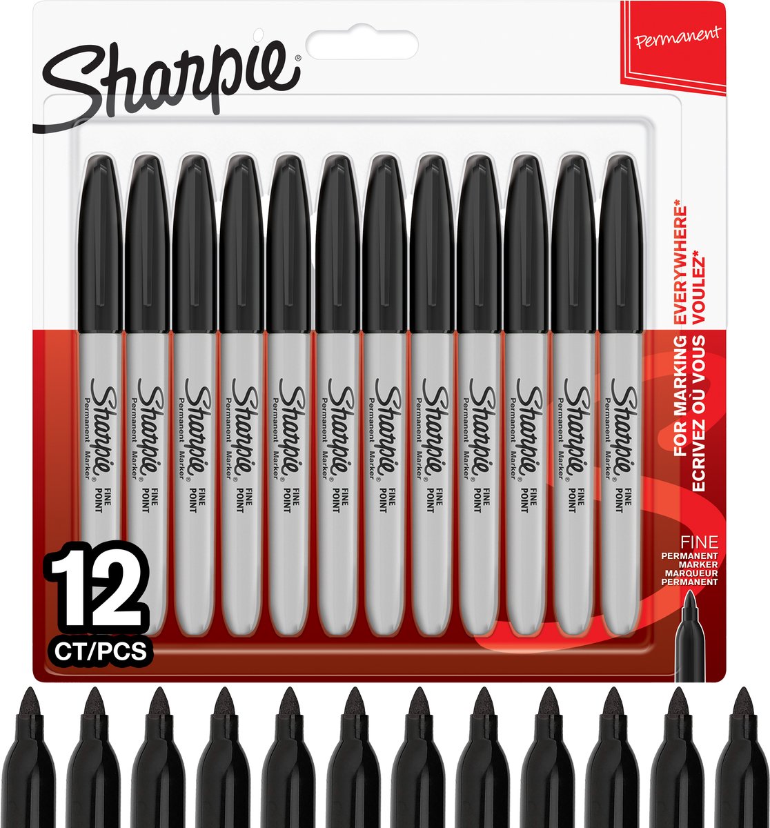 Sharpie -permanentmarkers | fijne punt | zwarte inkt | 12 stuks